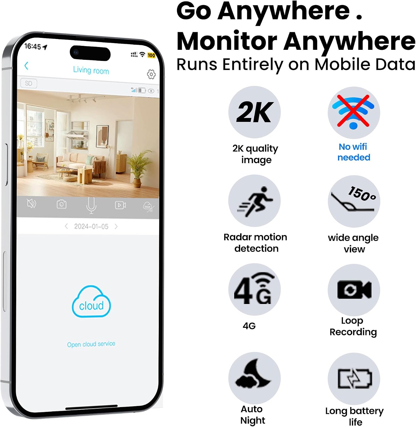 Funstorm 2K No WiFi Cellular Security Camera with SIM Card, Wireless Outdoor Camera, Live View, Motion Detection Alerts, Night Vision, Mini Camera for Car, Truck, RV, Jobsite & Vacant House