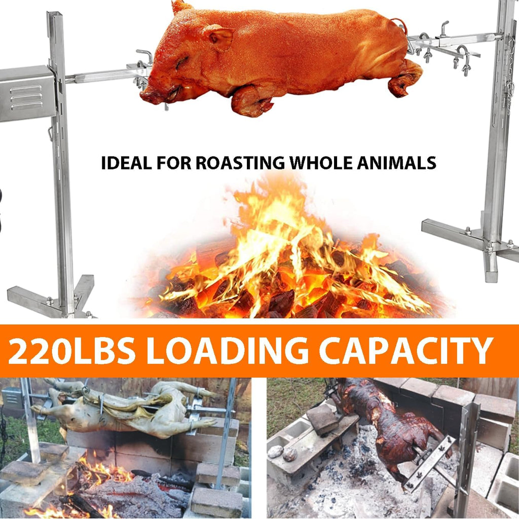 iMeshbean Electric BBQ Rotisserie Grill Kit, 220LB Pig Spit Rotisserie Grill, Stainless Steel Pig Rotisserie Kit with 45W Powerful Motor, Adjustable Height