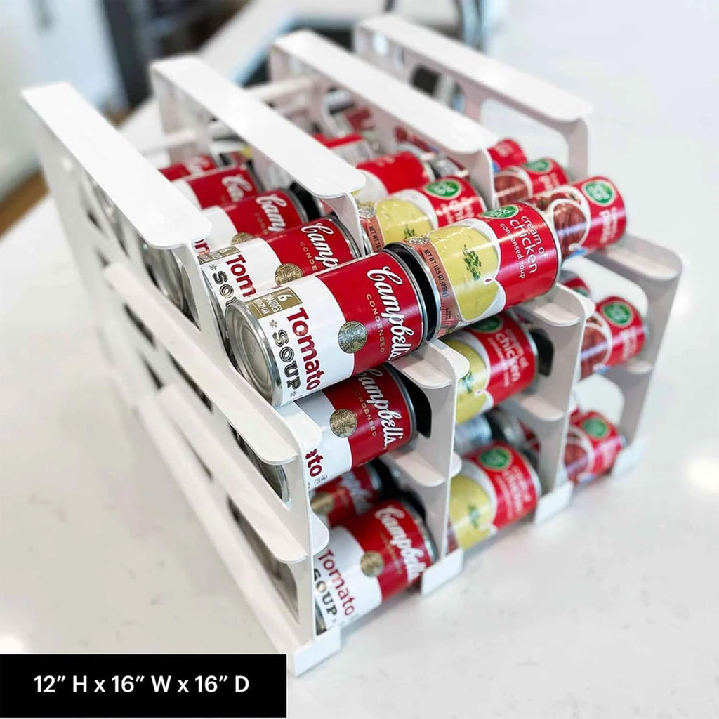 FIFO Can Tracker 4-Pack - 3-Tier Rotating Food Can Organizer for Pantry, Expandable Soda Can Storage for Kitchen, Holds 54 Cans of Food or Soda