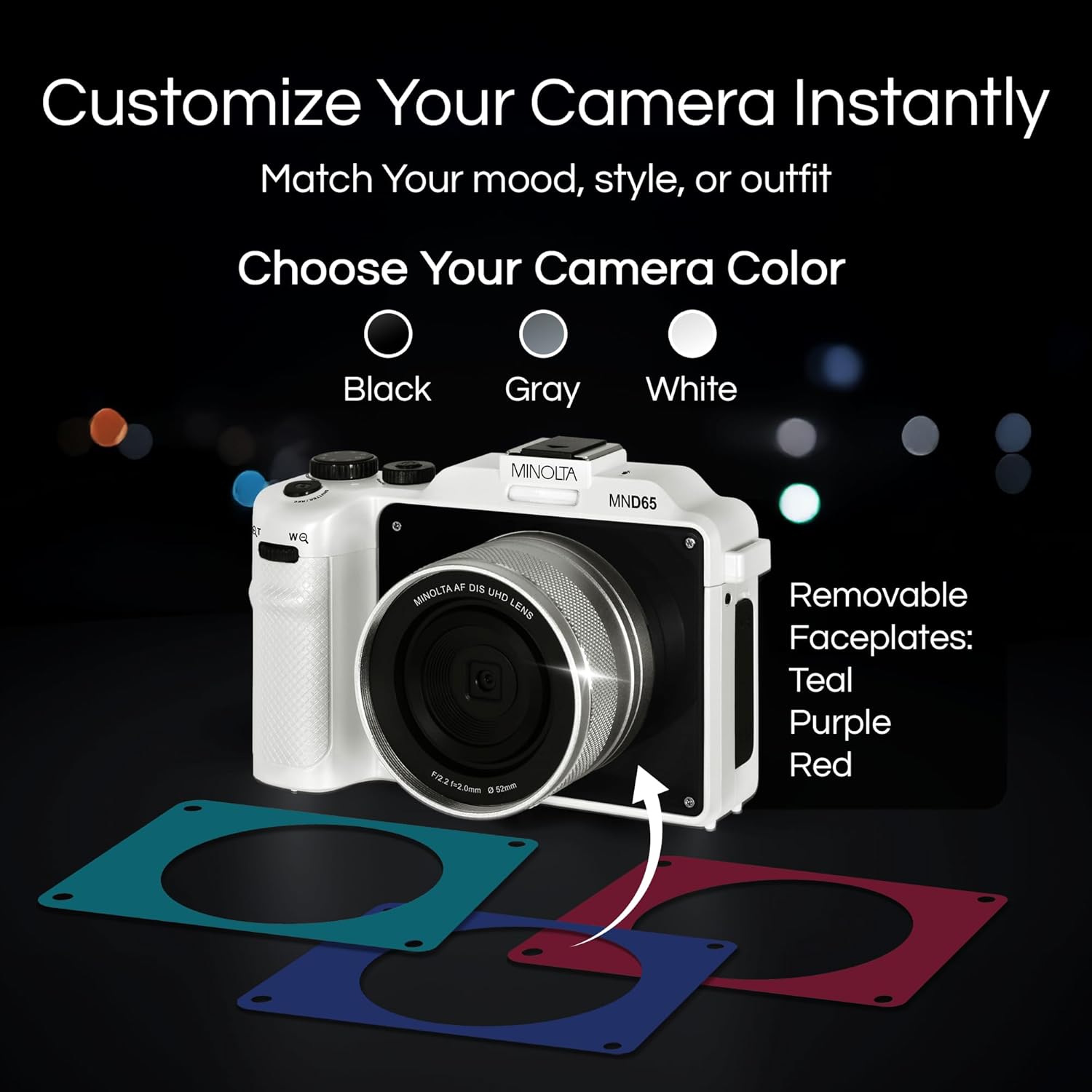Minolta Digital Camera – 56MP Photos, 4K 60FPS Video, Dual-Lens Selfie Design, 18X Zoom, Wi-Fi, RAW/JPEG Capture, 3' LCD, Compact Travel Camera (Black)