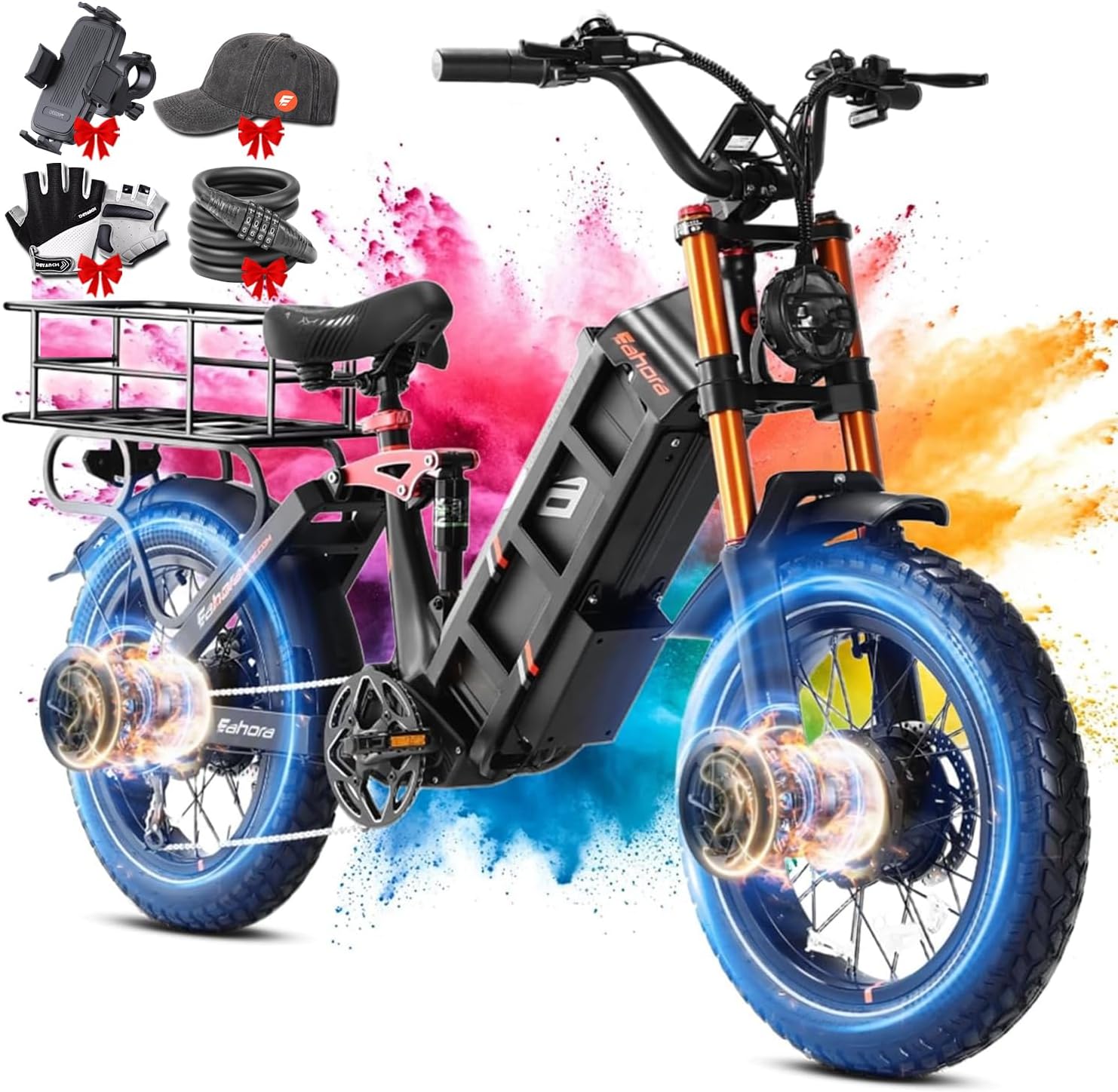 2026 eAhora Juliet Pro 2 EBike - Dual Motor 5400W/1200W 30-43MPH 60V 70Ah 200Mile Long Range Electric Bike for Adults, 20'' Fat Tire Fast Electric Mountain Bike Full Suspension Electric Bicycle
