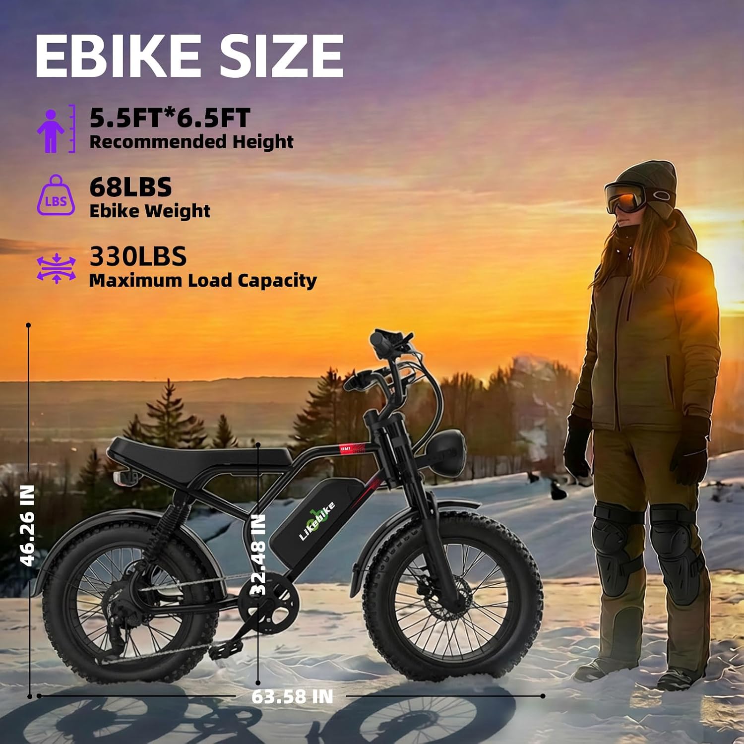 Likebike Electric Bike for Adults 1500W/2000W/3000W Peak,32/36/47MPH 20' Fat Tire Ebike, 48V 20AH/23AH/33Ah Removable Battery 7-Speed Full Suspension Mountain Bike Off Road Hydraulic Disc Brake
