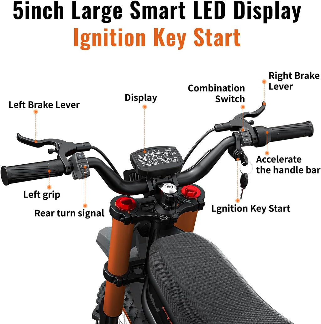 GT54 PRO /GT54 Electric Dirt Bike for Teens, 60V 25AH 40MPH // 48V 27AH 37MPH Ebike with 14'/12' Motorcycle Tire, 3000W/2000W Dual Hydraulic Brakes Mountain Off-Road Dirtbike for Ages 13+