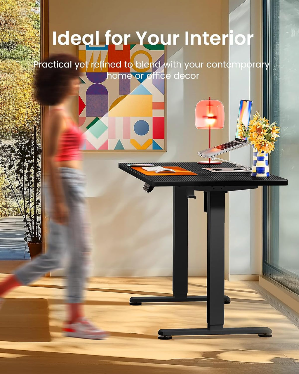 ErGear Height Adjustable Electric Standing Desk, 48 x 24 Inches Sit Stand up Desk, Memory Computer Home Office Desk, Carbon Fiber Black