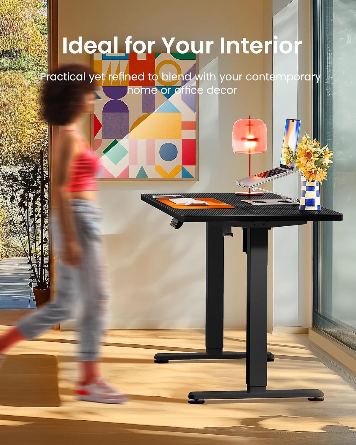 ErGear Height Adjustable Electric Standing Desk, 48 x 24 Inches Sit Stand up Desk, Memory Computer Home Office Desk, Carbon Fiber Black