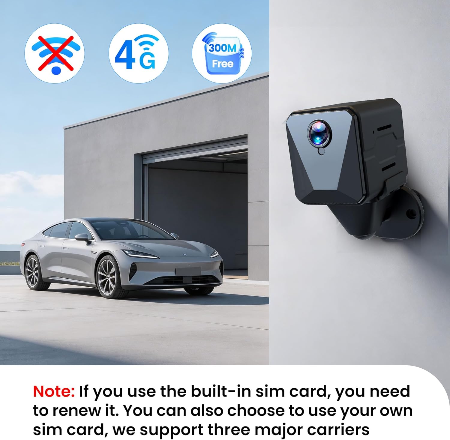 Funstorm 2K No WiFi Cellular Security Camera with SIM Card, Wireless Outdoor Camera, Live View, Motion Detection Alerts, Night Vision, Mini Camera for Car, Truck, RV, Jobsite & Vacant House
