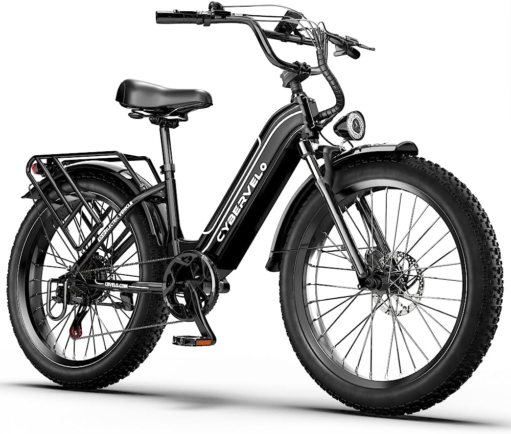 Cybervelo 750W Peak Electric Bike for Adults,up 80 Miles Removable Battery Ebike, 26' Electric E Bike with 7-Speed,Adult Electric Bicycles for Commute Beach Snow Womens/Man All Terrain