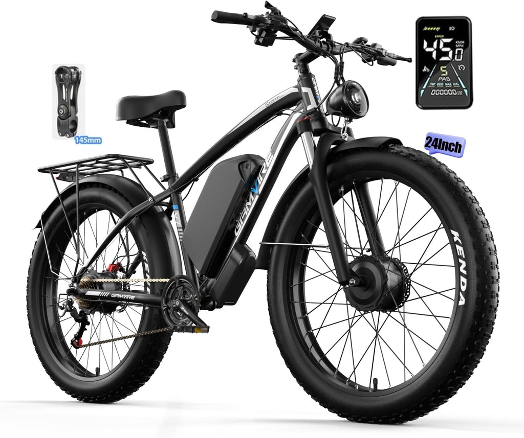 E Bike for Adults, Peak 6000W Dual Motor Electric Bike, 52V 32AH Battery 45 M P H Up to 100 Miles EBike, Front Suspension 7-Speed 24' Fat Tire Electric Commuter Bike, UL2849 Certified By SGS