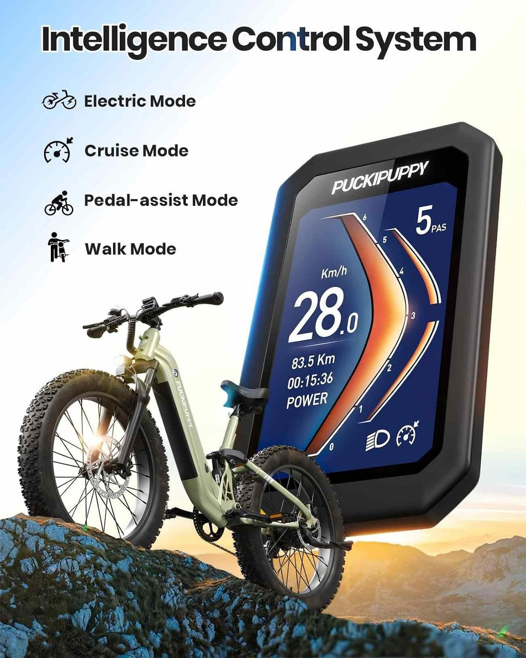 PUCKIPUPPY Electric Bike for Adults 960W, 48V 20AH Battery Adult Electric Bicycles, 26' Fat Tire Full Suspension Step-Thru Ebike, 28MPH Mountain Ebike, 7 Speed, 80Miles Range