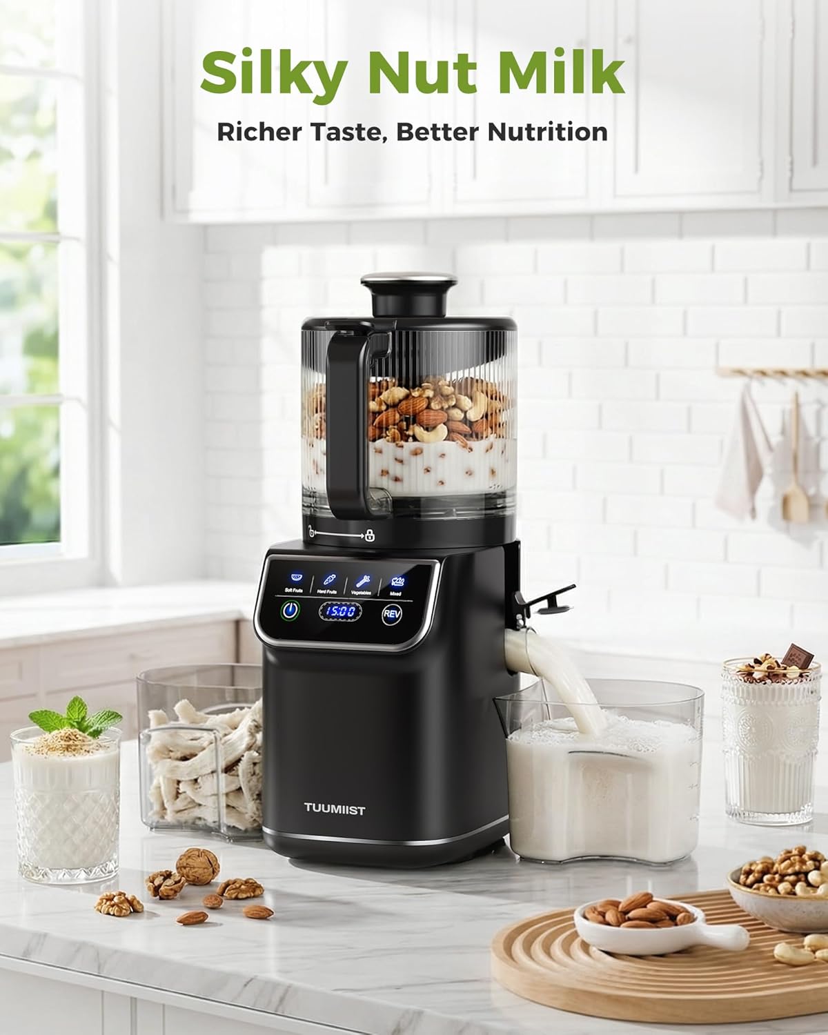 TUUMIIST 3-in-1 Cold Press Juicer Machine, Smart Touch Masticating Juicers for Whole Fruit & Vegetable, 6.5' Wide Chute Slow Juicer for Nut Milk & Sorbet, High Yield, 100oz Large Capacity, Easy Clean