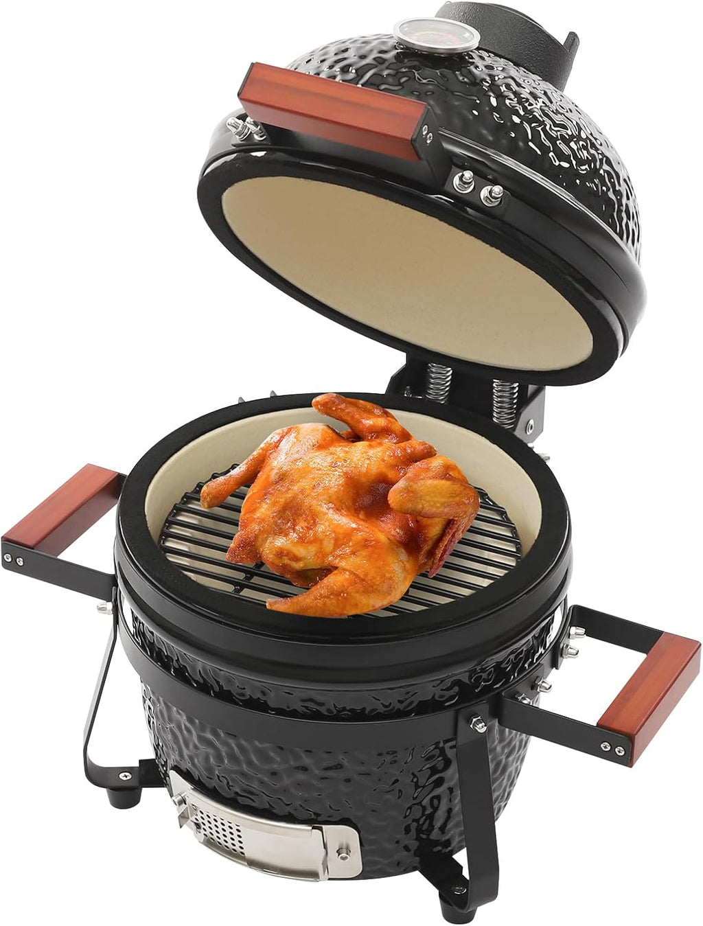 13' Ceramic Charcoal BBQ Grill, High-Temperature Insulated Dome, 12.6' Cooking Tray Outdoor Barbecue Cooker, Portable Freestanding for Restaurant, Camping, Family Gatherings