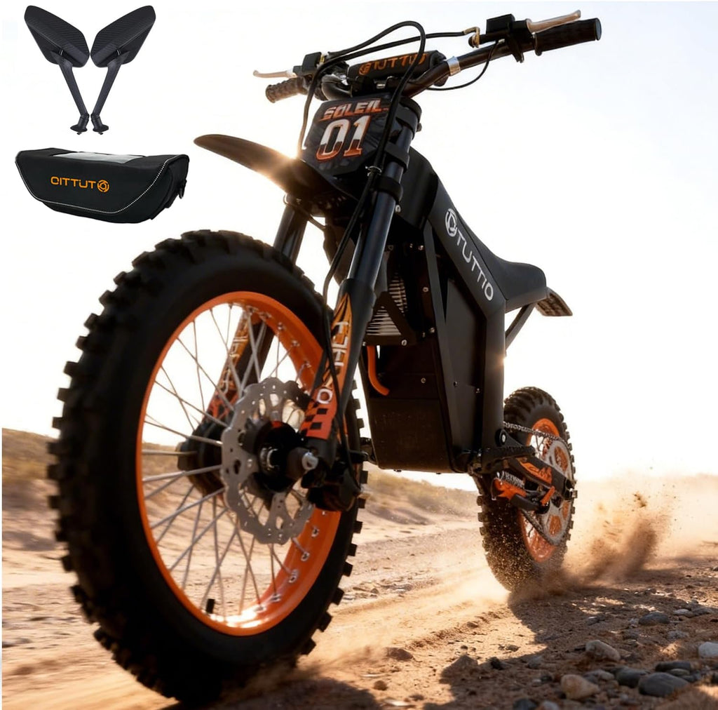 Tuttio Soleil01 / Soleil01-LO Electric Dirt Bike for Teens Adults, 3000W Mid-Drive E-Motorcycle 37MPH 48V 21Ah Battery, 14'/12' Off-Road E-Bike with Full Hydraulic Brakes & Suspensions for Mountain