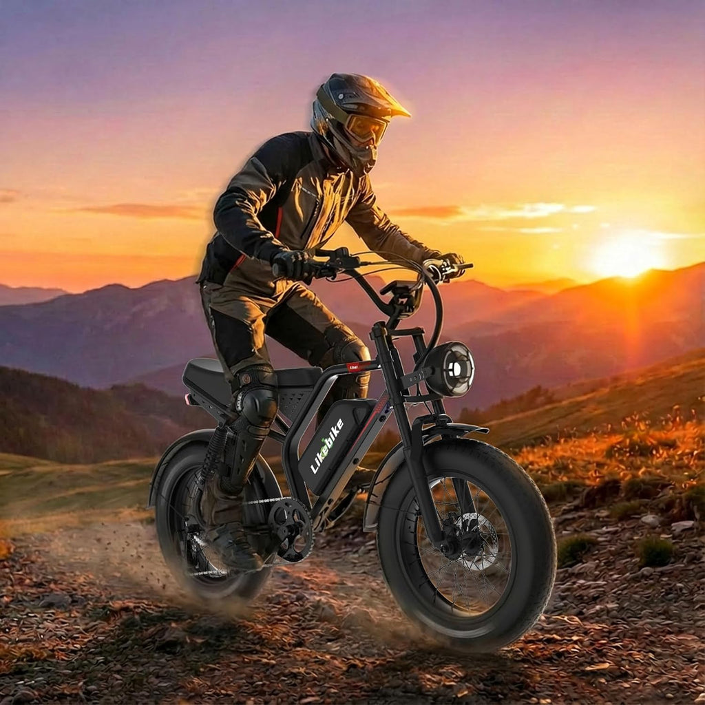Likebike Electric Bike for Adults 1500W/2000W/3000W Peak,32/36/47MPH 20' Fat Tire Ebike, 48V 20AH/23AH/33Ah Removable Battery 7-Speed Full Suspension Mountain Bike Off Road Hydraulic Disc Brake