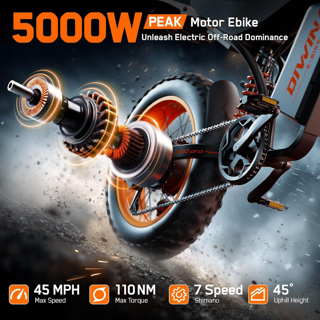 Electric Bike for Adults-3000W/5000W Peak, 60V 32/36AH Battery, 40/45MPH 100 Miles Long Range Ebike, Fat Tire 20Inch, 7-Speed Hydraulic Brake, Electric Dirt Bike Snow Commuter