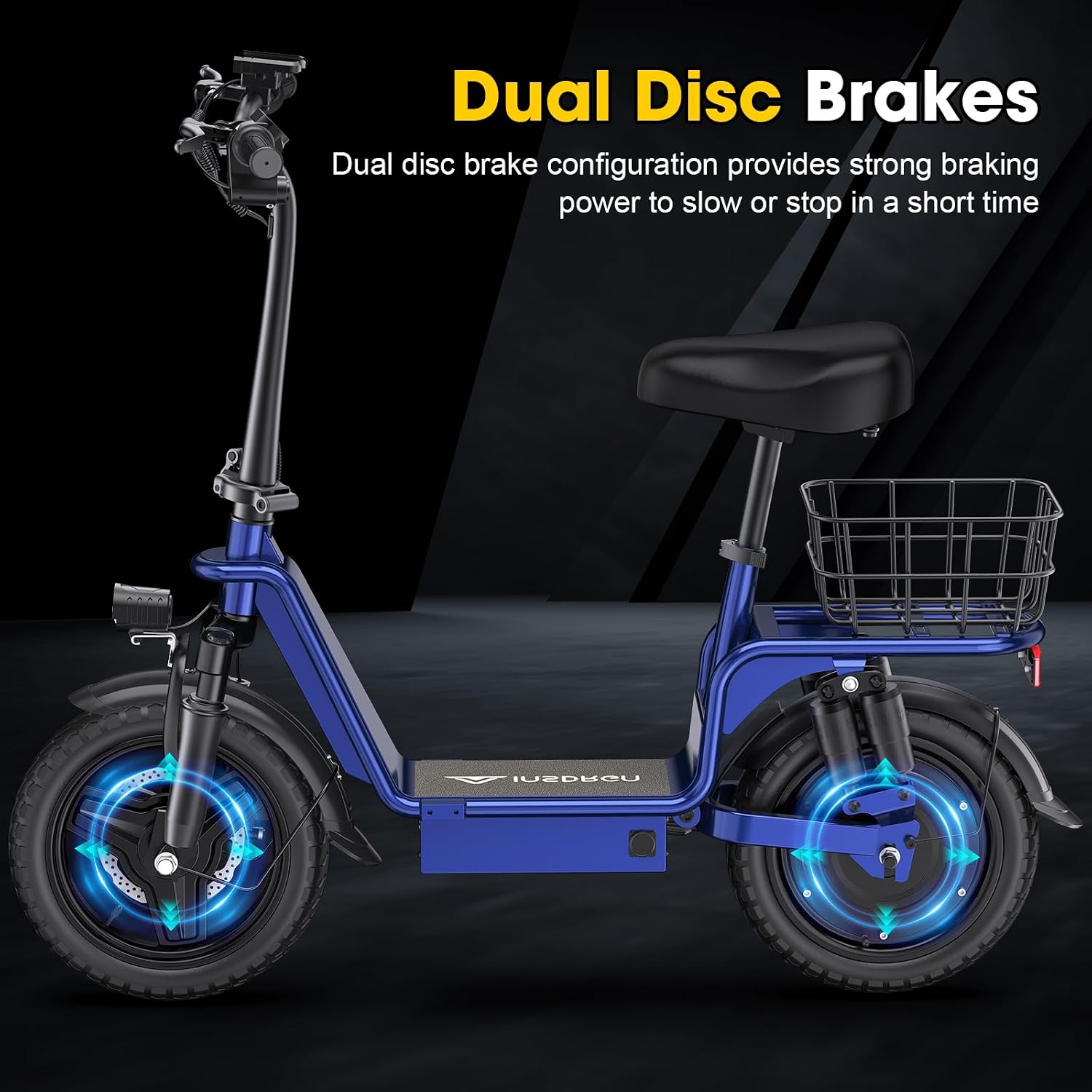 INSDRGN Adults Electric Scooter with Seat,1000W Peak Motor 48V 10.4AH Foldable Electric Scooter,14' Tires,20MPH, 28-Mile Long Range and Dual Disc Brakes,330lbs Max Load