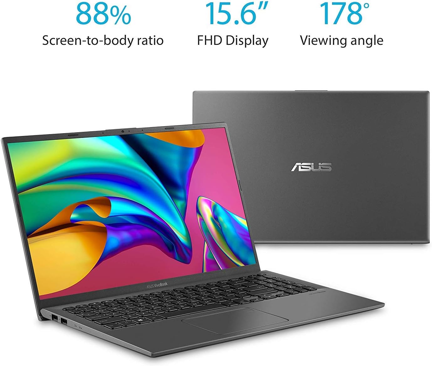 ASUS F512DA-EB51 VivoBook 15 Thin and Light Laptop, 15.6' Full HD, AMD Quad Core R5-3500U CPU, 8GB DDR4 RAM, 256GB PCIe SSD, AMD Radeon Vega 8 Graphics, Windows 10 Home, Slate Gray