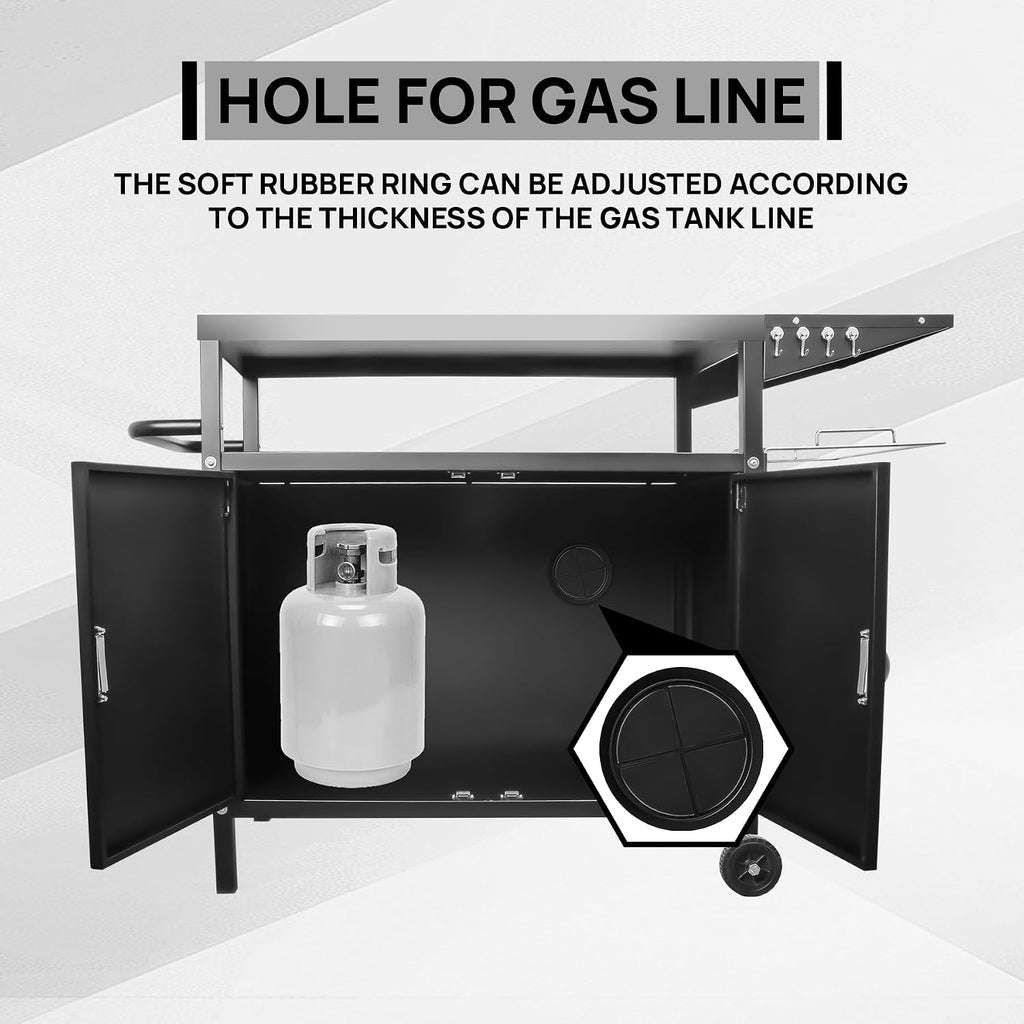 35' H Outdoor Grill Cart- Outdoor BBQ Prep Table, Lockable Wheels & Magnetic Cabinet for Patio, Backyard, Tailgating