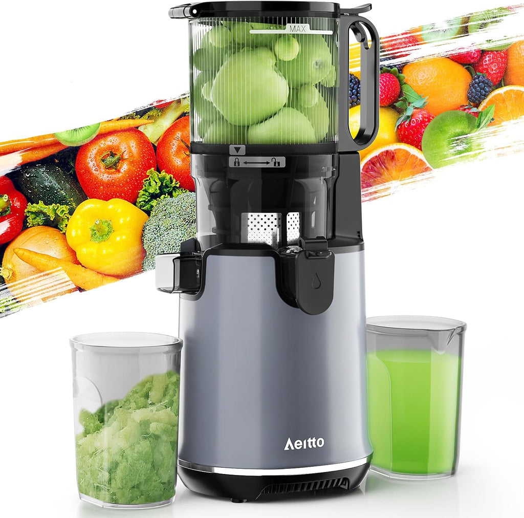 Aeitto Juicer Machines, 5.3' Extra Large Feed Chute Cold Press Juicer, Fit Whole Vegetables & Fruits, Easy to Clean, High Juice Yield,Slow Masticating Juice Extractor,Self Feeding