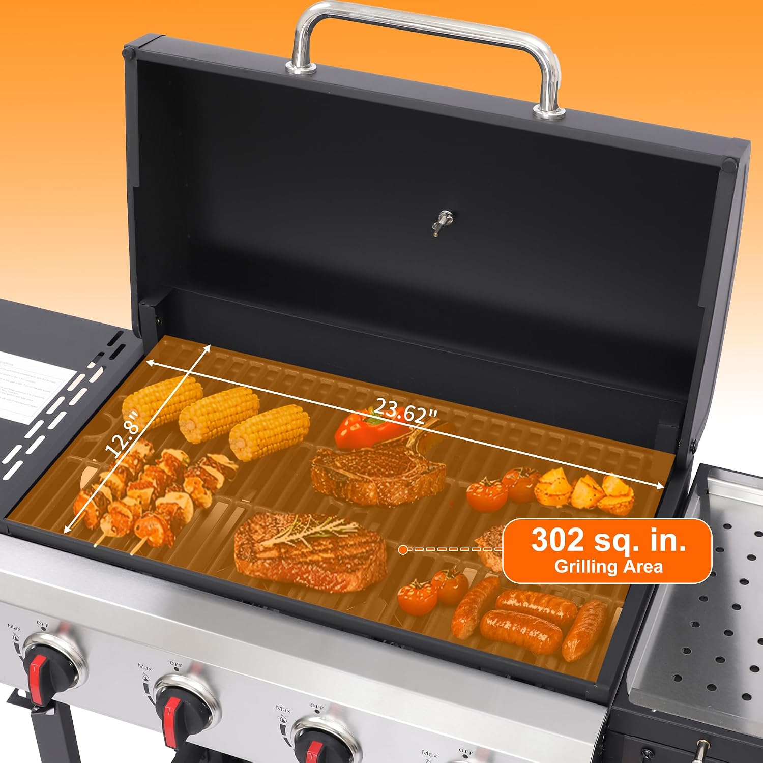 4-Burner Propane Gas Grill with Cast Iron Grate - 40000 BTU Output & Easy-Clean Grease Management for Perfect BBQs (4-Burner)