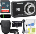 Kodak PIXPRO FZ55 Black 16MP Digital Camera 5X Optical Zoom 28mm Wide Angle 1080P Full HD Video 2.7' LCD Camera + 64GB Card and Reader + Case + Memory Wallet + Tripod + Cleaning Bundle