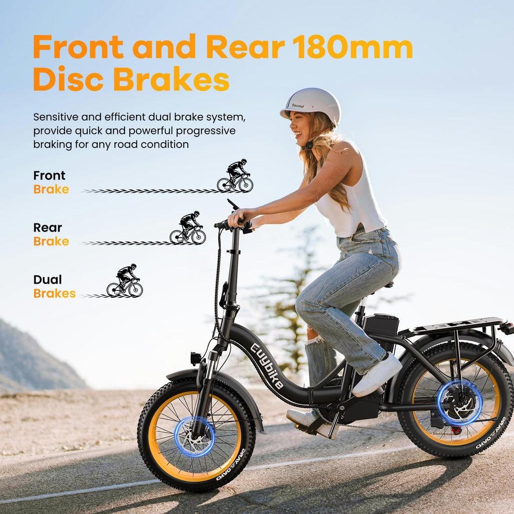 EUYBIKE Folding Electric Bike for Adults with Peak 1000W Motor, 48V 20AH Battery up to 80 Miles, 20' Fat Tire All Terrain Ebike, Front Suspension 7-Speed Commuter E Bike, Step-Thru, UL Certified