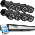 ZOSI 16 Channel Security Camera System, 8 x 1080P Outdoor Indoor Weatherproof Wired Cameras, AI Human Vehicle Detection, Night Vision, H.265+ 16CH 2.0MP CCTV DVR with 2TB HDD for 24/7 Recording
