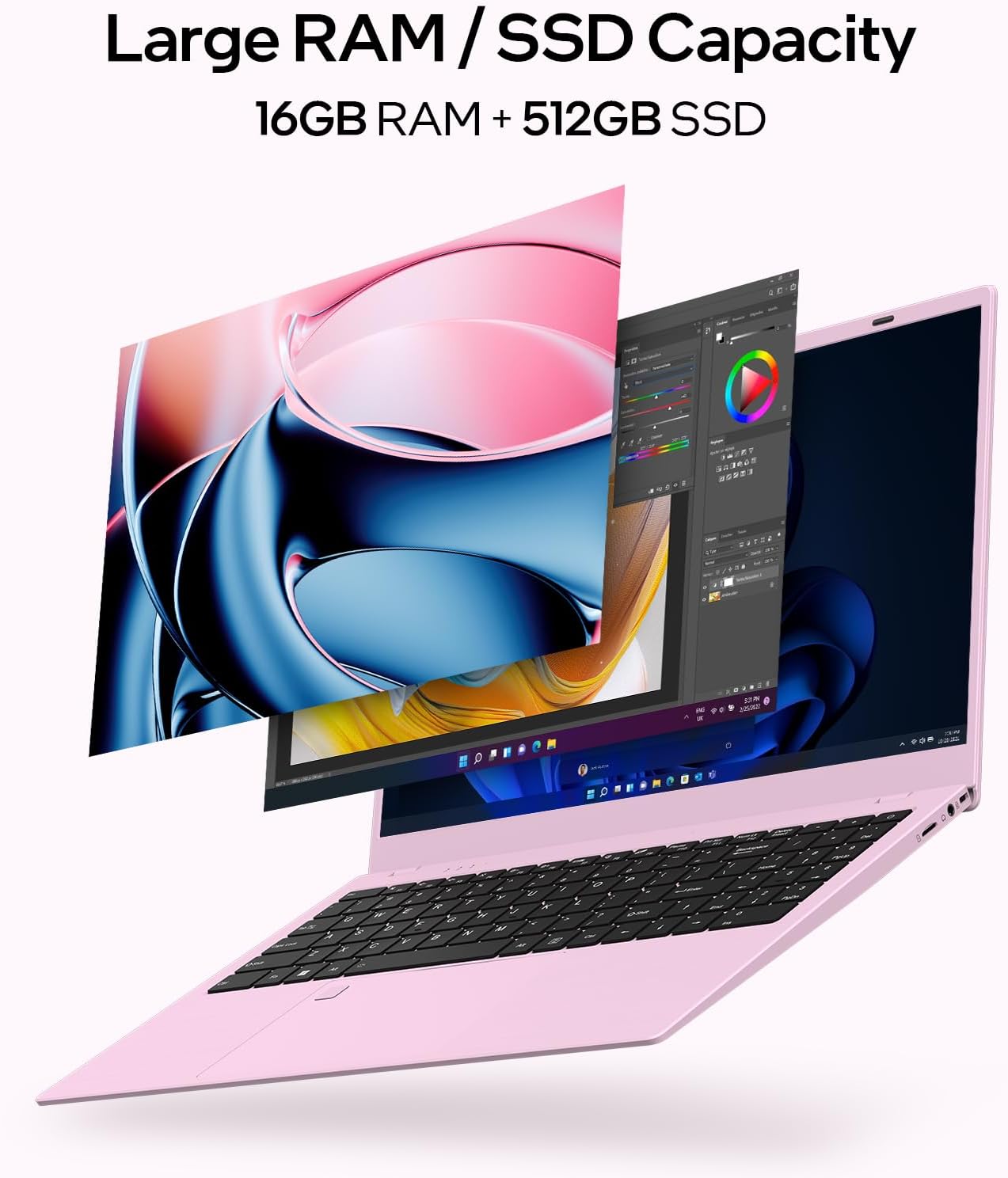 UOWAMOU 15.6-inch Laptop, 16GB RAM, 512GB SSD, FHD IPS Display Laptop Computer, N5095 Quad Core, 2.4/5G WiFi, BT4.2 Backlit and Fingerprint, Lightweight and Portable, Pink