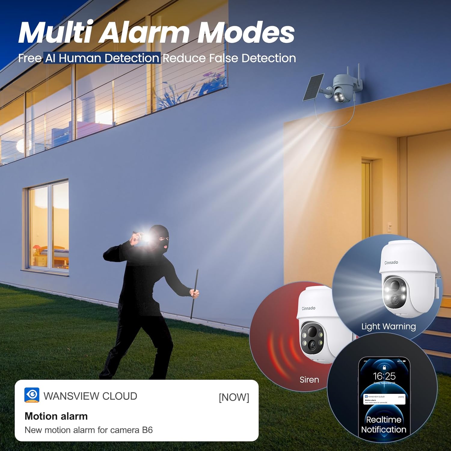 Cinnado 2K Cameras for Home Security-2.4G WiFi Outdoor Camera Wireless Solar/Battery Powered, 360° Viewing, Human Detection, Color Night Vision, Cloud/SD Storage B6 (B6-White-4pack-2.4G)