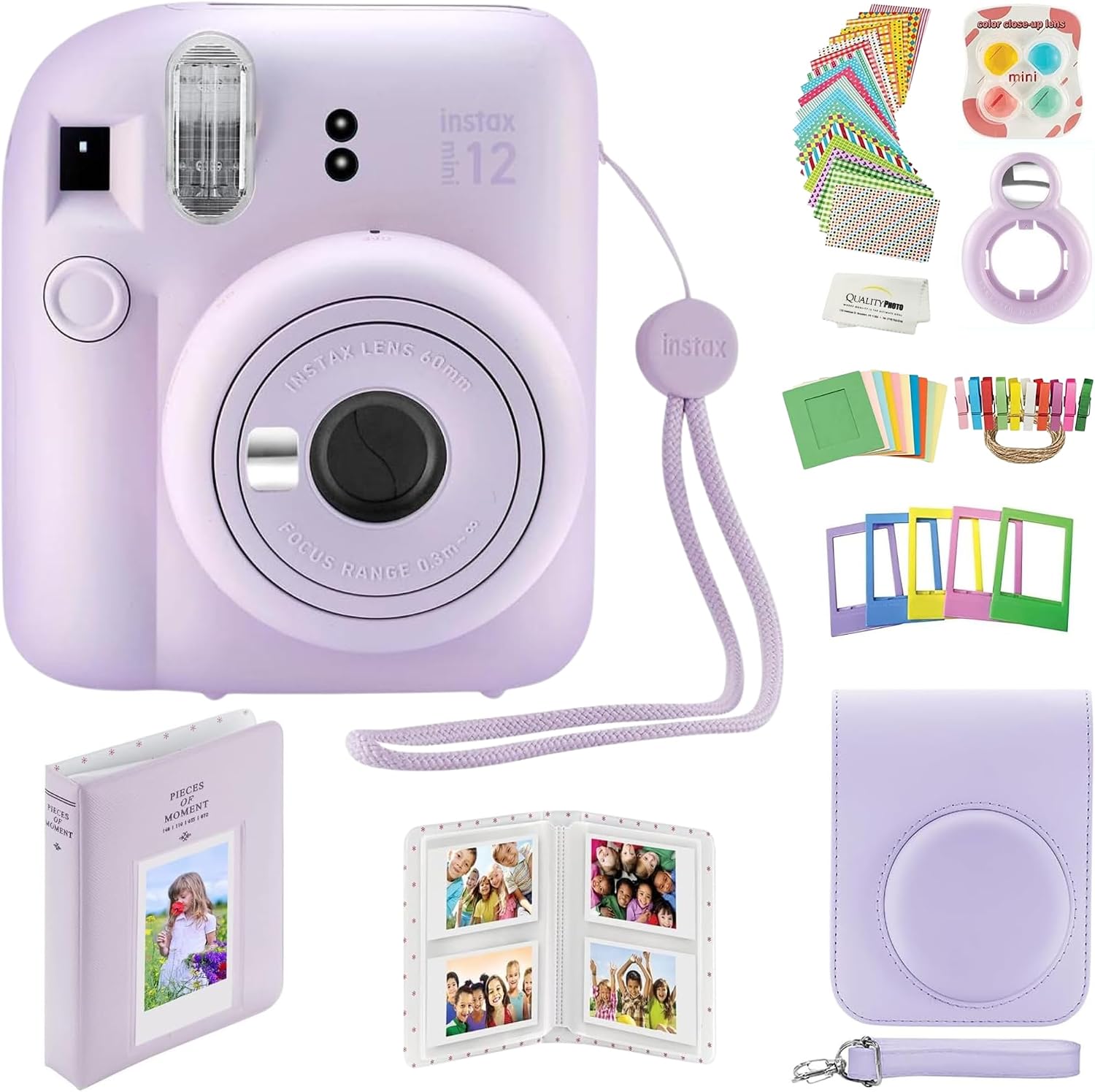 Fujifilm Instax Mini 12 Instant Camera with Case, Decoration Stickers, Frames, Photo Album and More Accessory kit (Lilac Purple)…