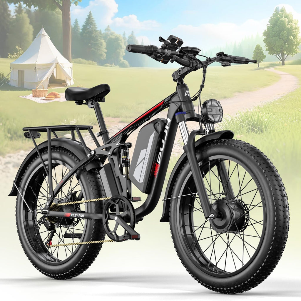 6000W Dual Motors Electric Bike for Adults,60V 20Ah 26' Fat Tire Ebike,50 mph up to 100 Miles Full Suspension Class 3 Electric Bicycle for Snow Off Road Mountain Hunting Commuter
