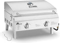 Lifemaster Portable Stainless Steel Gas Grill - 2 Burners Easy Clean Tabletop BBQ Propane Gas Grill with Foldable Legs and Wind Proof Lid for Camping and Outdoor - Silver