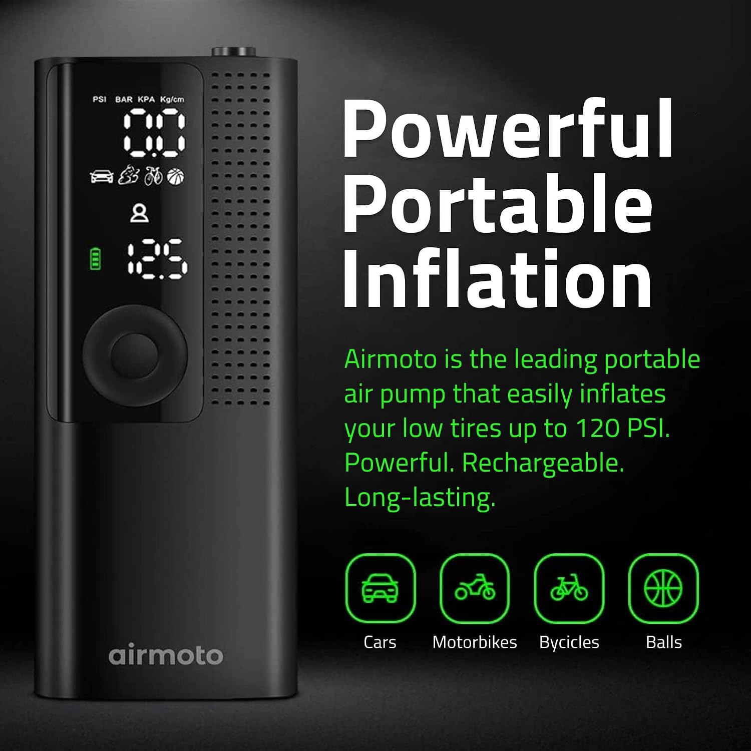 Airmoto and Power Kit Bundle Deal - 4 bundle - Tire Inflator Portable Air Compressor with Power Kit for Charging on The Road - Cordless Air Pump for Car Tires, Motorcycle, Bicycle, Balls (Pack of 4)