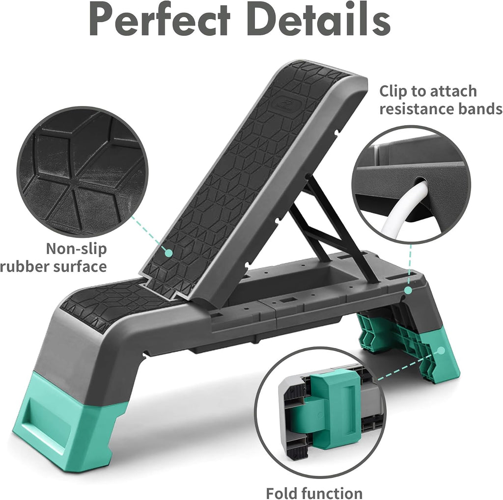 leikefitness Exercise Step Platform, Multifunctional Aerobic Deck with Cord and Adjustable Dumbbell & Weight Bench, Fitness Equipment for Workout Home Gym
