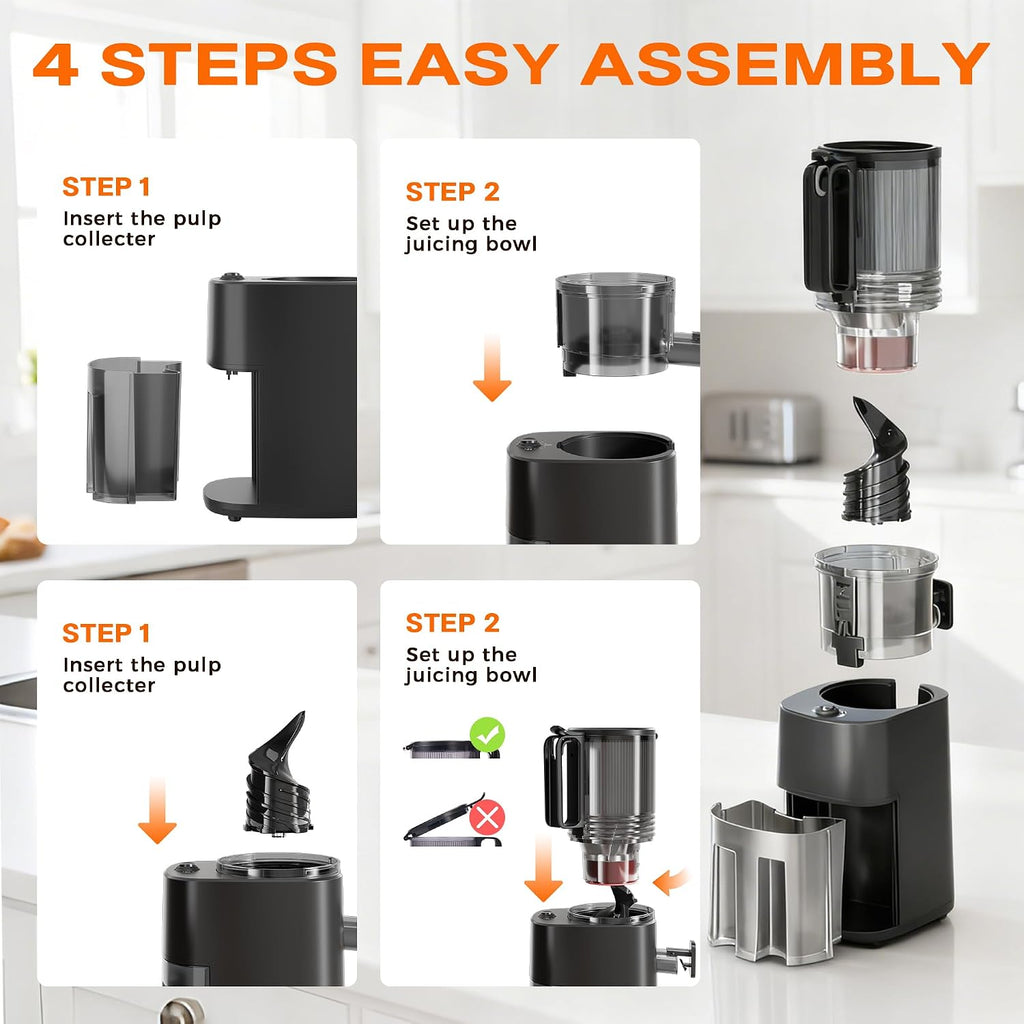 Cold Press Juicer, 5.5inch Wide Feed Chute Juicer Machine, Slow Masticating Juicer for Whole Vegetables & Fruits, Black