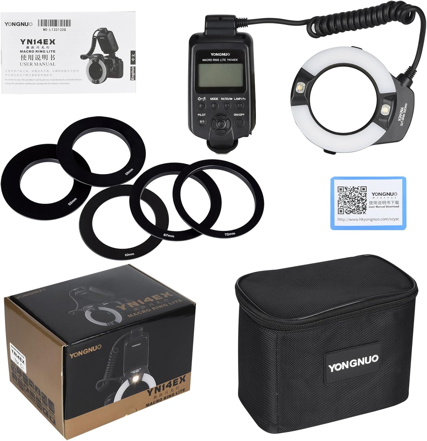 YONGNUO YN-14EX YN14EX TTL Macro Ring Flash, LED Flash Light with Adapter Ring for Canon EOS DSLR Cameras, as Canon MR-14EX