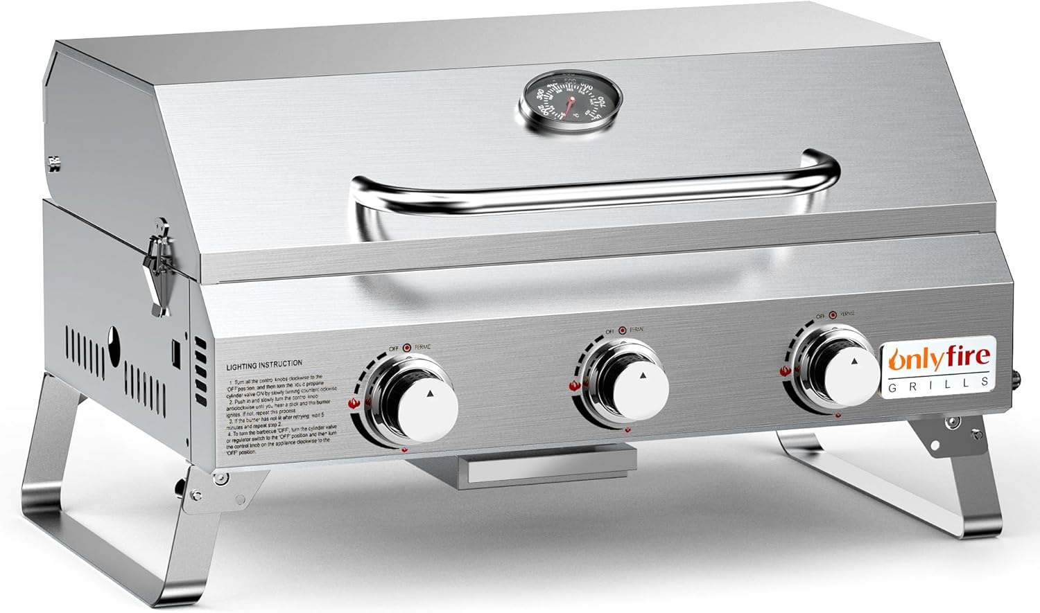 Tabletop Gas Grill 3 Burners, Portable Propane BBQ Grill with Foldable Legs & 22' Stainless Steel Grate for Outdoor Patio Backyard Barbecue, Camping Tailgating RV, 24000BTU High Output, Classic GS307