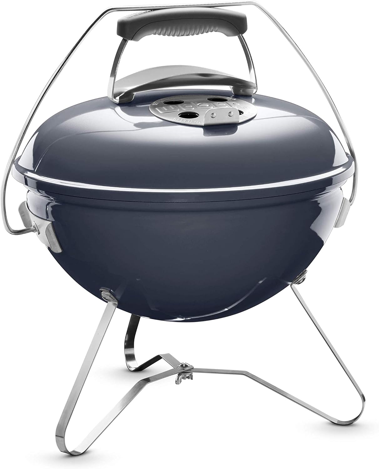 Weber Smokey Joe Premium Charcoal Grill Barbeque, 37cm | Portable BBQ Grill with Tuck-N-Carry Lid Cover & Plated Steel Legs | Folding Outdoor Cooker | Porcelain-Enamelled Bowl - Slate Blue (1126804)