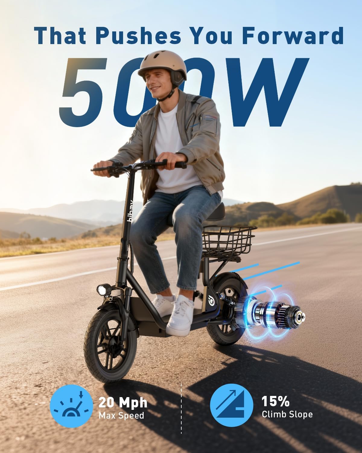 Hiboy Q2/U2 Adult Electric Scooter with Seat & Phone Holder – 500W Motor, 22mi Range, 14' Wheels, Dual Suspension, Neon Lights, Foldable for Commute, Flame