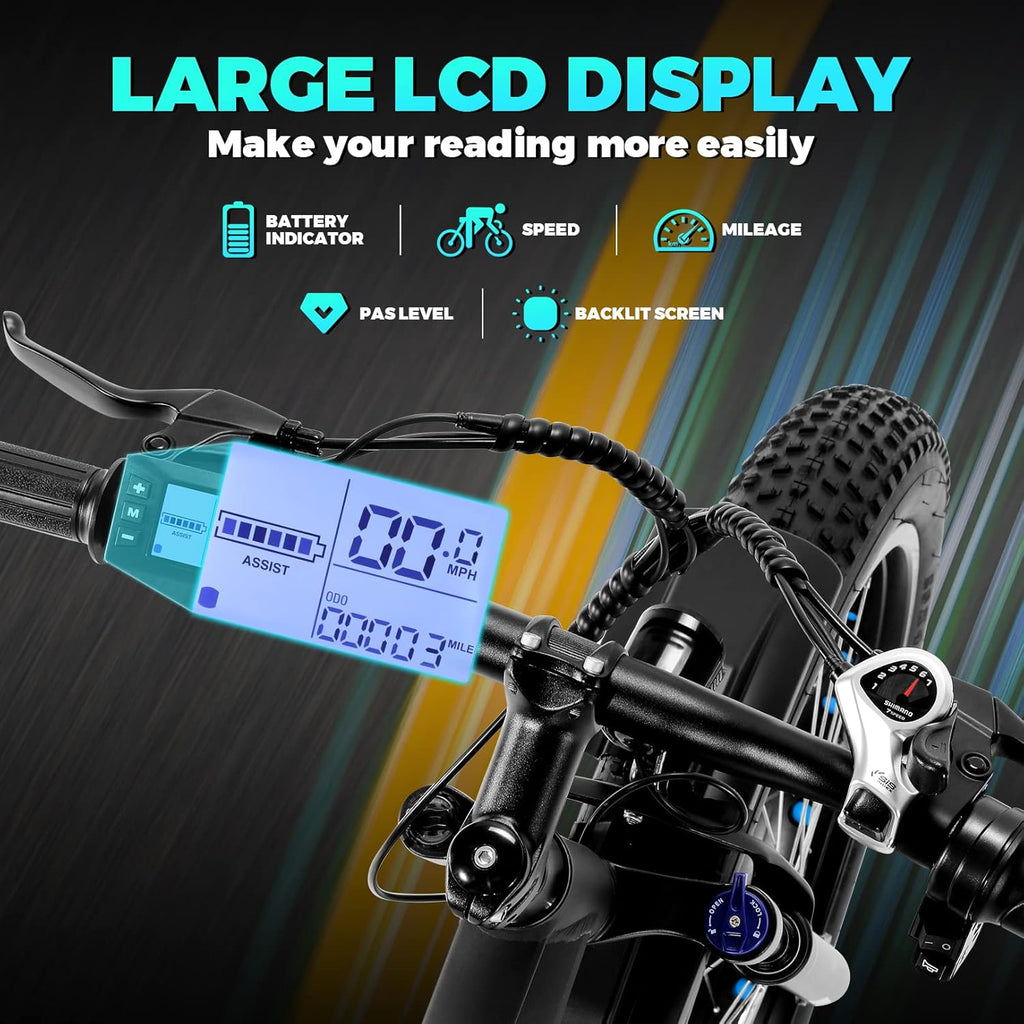 Electric Bike 26' Fat Tire Electric Bike for Adult, 20mph Peak 750W 48V 10.4/ 13Ah Removable Battery Electric Mountain Bike, Commuting Off Road Ebike 7 Speed & Front Suspension Fast Charge
