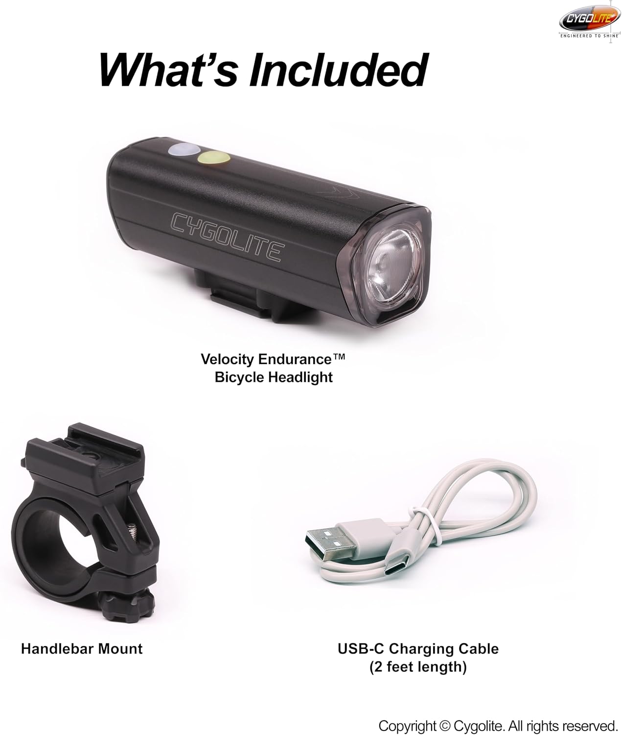 Cygolite Velocity 1600, 1200, 1000, 800 Lumen USB-C Bike Lights – Anodized Aluminum Alloy – 9 Light Modes – Fine Tunable Brightness - Compact, IP67 Waterproof – Hard Mount – Road & Mountain