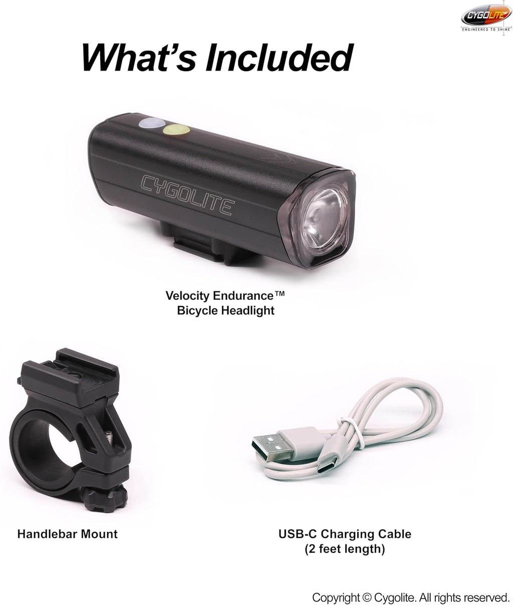 Cygolite Velocity 1600, 1200, 1000, 800 Lumen USB-C Bike Lights – Anodized Aluminum Alloy – 9 Light Modes – Fine Tunable Brightness - Compact, IP67 Waterproof – Hard Mount – Road & Mountain