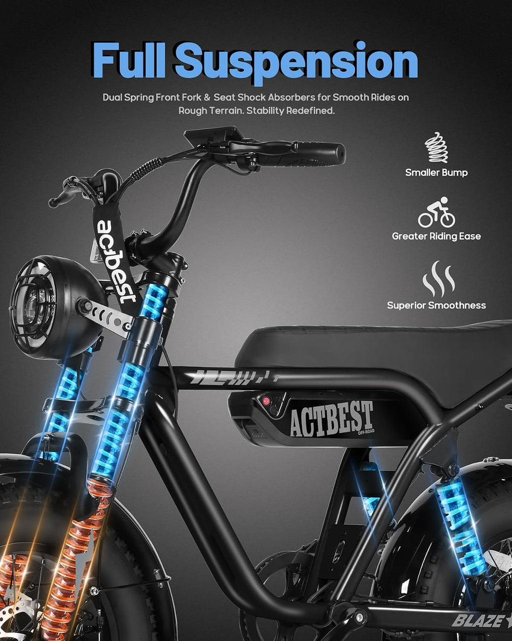ACTBEST 16'/20'/26' Fat Tire Electric Bike for Adults/Teens, 1200W/1500W Peak Motor, 25MPH/28MPH & 55-75 Miles Long Range, Full Suspension All-Terrain eBike for Mountain,Snow,Sand