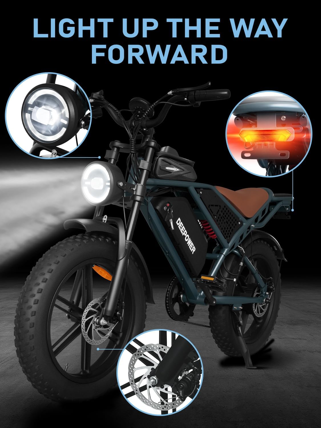 DEEPOWER Electric Bike for Adults,Peak 1500W Motor,30MPH 40Mile ebikes for Adults with 20AH Battery,20' Fat Tire Ebike,Dual Suspension,7 Speed Electric Motorcycle