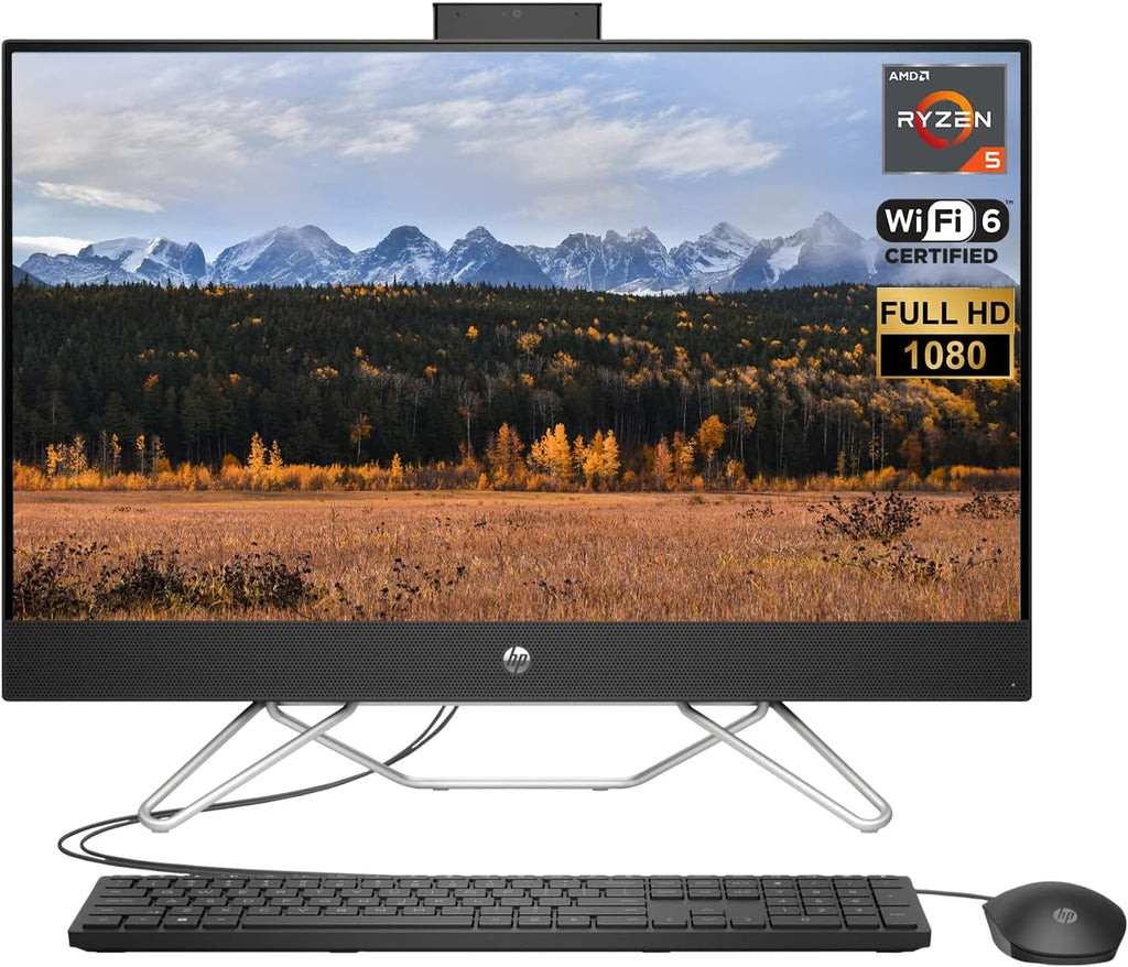 HP 27 All-in-One Desktop, 27' FHD Screen, AMD Ryzen 5 5625U Processor, 32GB DDR4 RAM, 1TB PCIe SSD, Pop-up Webcam, RJ45, HDMI, Wi-Fi 6, Wired KB & Mouse, Windows 11 Home, Black