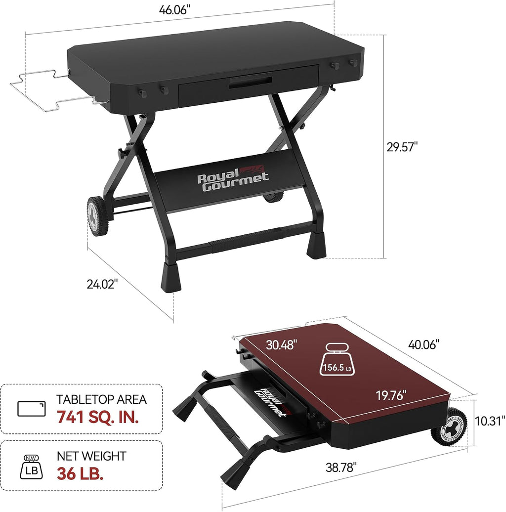 GD3701 Portable Collapsible Grill Stand for GD4002TP & GD4002T, Folding Grill Cart Trolley for Outdoor Cooking Camping, Tailgating & Patio, BBQ Stand Trolley, Black