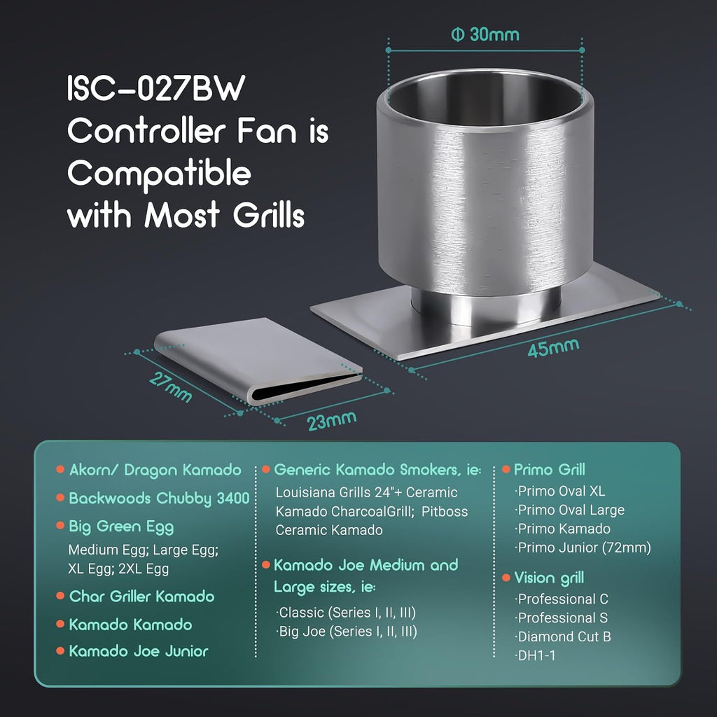 Wi-Fi & Bluetooth BBQ Smoker Temperature Controller with Automatic Smoker Fan, INKBIRD ISC-027BW Grill Thermometer with 4 Probes for Big Green Egg, Kamado Joe, Primo, Vision Grill, Akorn Kamado, Weber