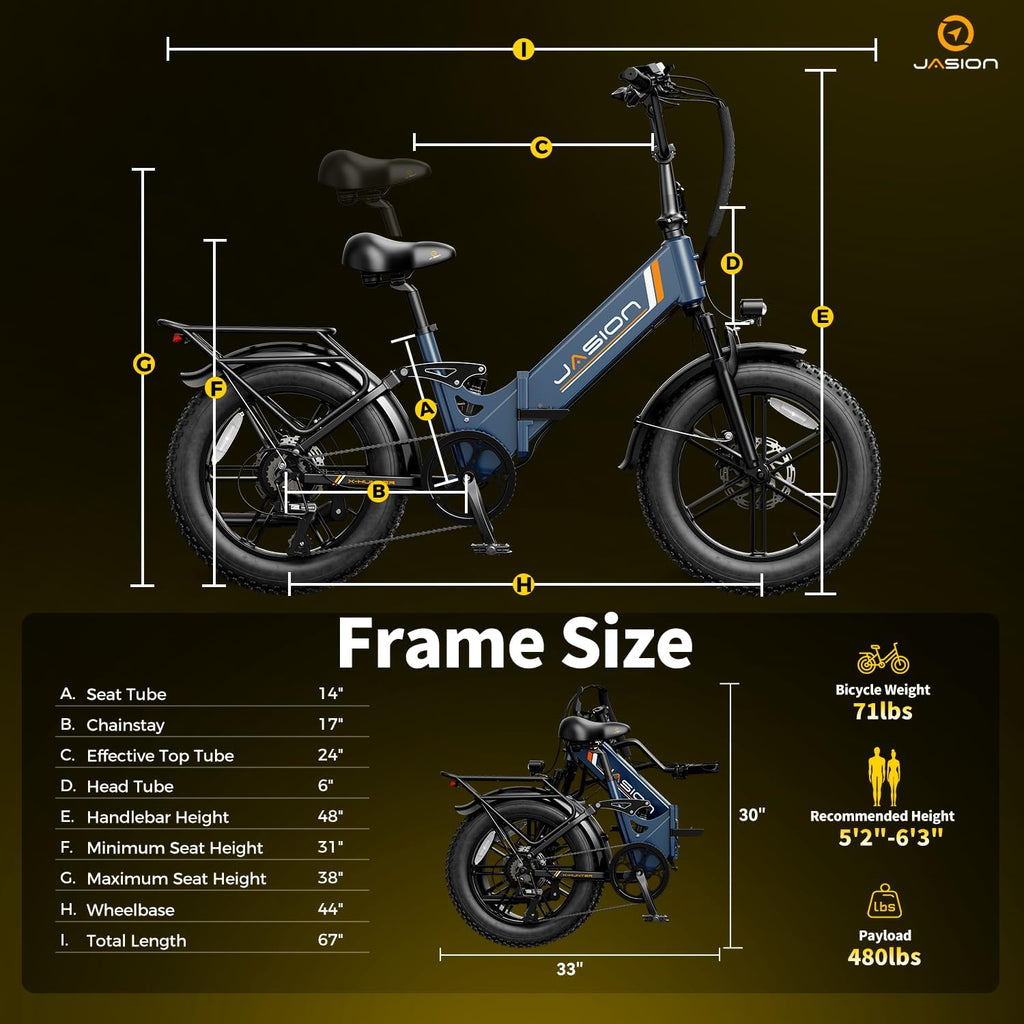 Jasion X-Hunter ST Foldable Electric Bike, 20' Fat Tire, 71Miles & 30+MPH Ebike, 1400W Peak Motor, 624WH Removable Battery, Full Suspension E-Bike for Adult, Step-Thru & Hydraulic Disc Brakes Bicycles