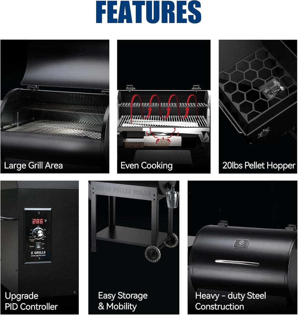 Z GRILLS Pellet Smoker Grill with PID Control, Rain Cover, 700 sq. in Cooking Area for Outdoor BBQ, ZPG-7002B
