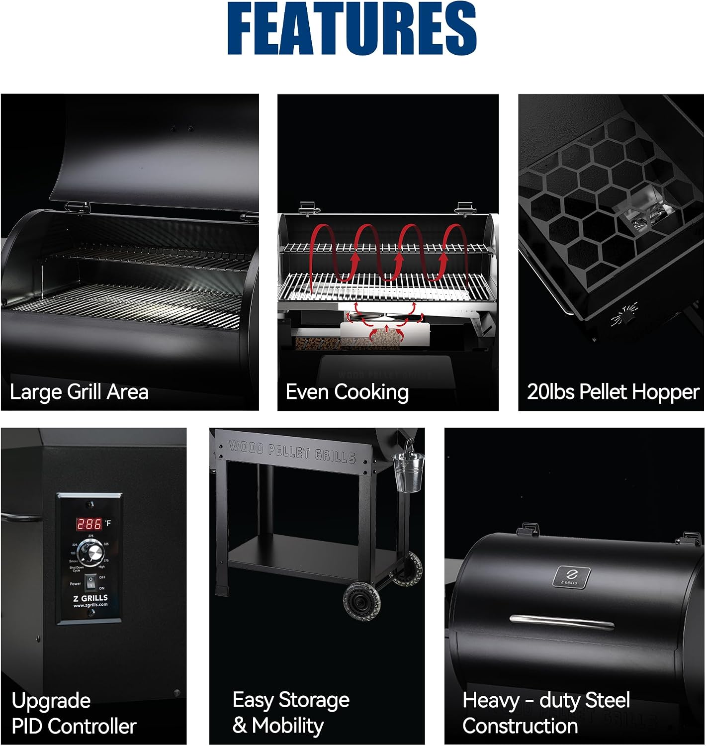 Z GRILLS Pellet Smoker Grill with PID Control, Rain Cover, 700 sq. in Cooking Area for Outdoor BBQ, ZPG-7002B