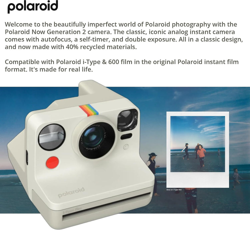 Polaroid Now Gen 2 Camera (Vintage White) with Double Pack Film and Photo Box Kit